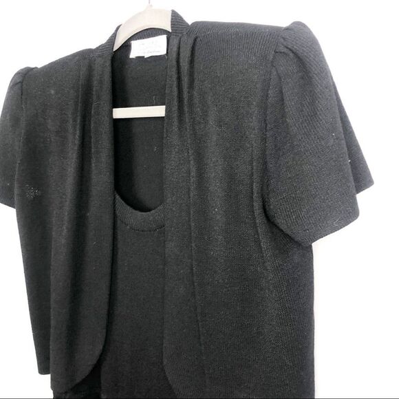 ST. JOHN | Vintage Black Two Piece Set Dress & Crop Bolero Jacket Women’s 10 - Picture 2 of 12